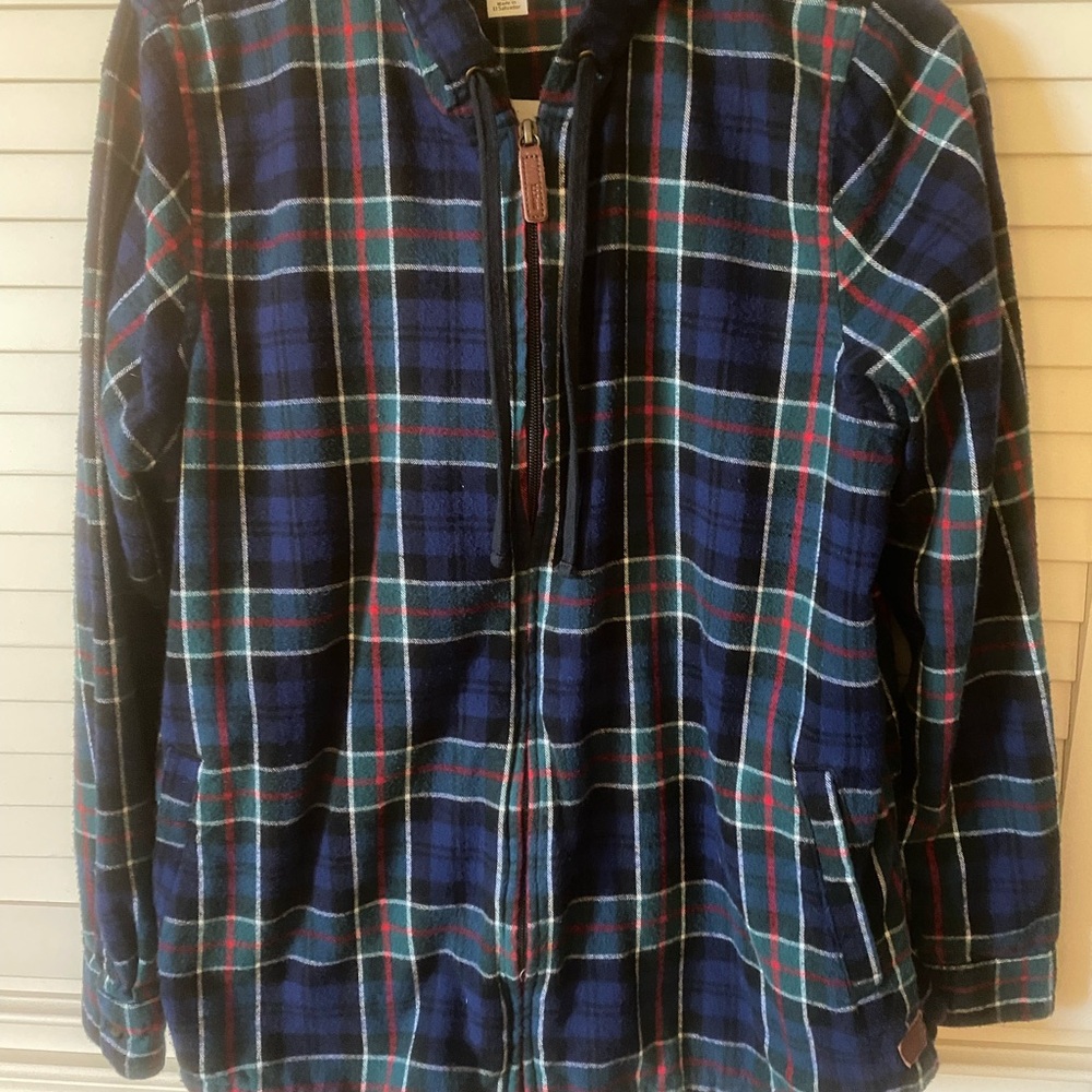 L.L. Bean Blue Green Plaid Women’s Hooded Shirt/Jacket